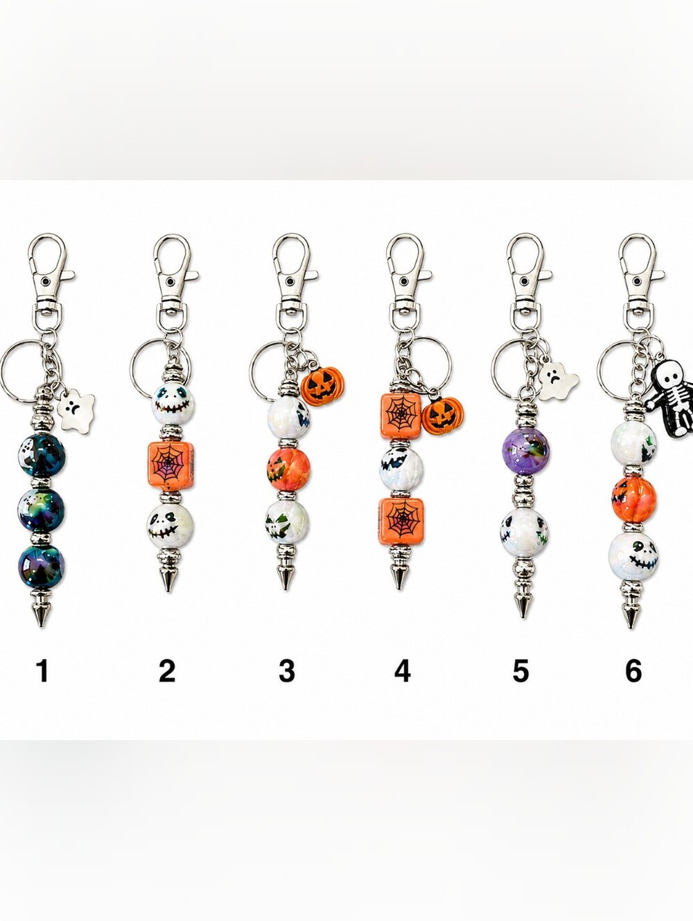 Halloween Beaded Purse Charm, Spooky Ghost Pumpkin Skeleton Bag Keychain Gift
